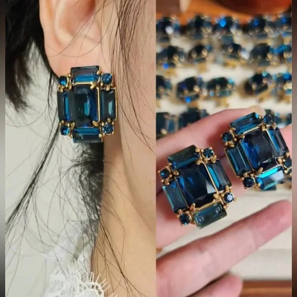Elegant Blue and Gold Earrings - New - Picture 4 of 4